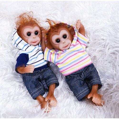 Original NPK 20CM mini monkey baby twin very soft flexible silicone reborn doll collecible art doll detailed hand made lifelike