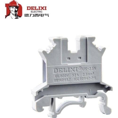 Original DELIXI Terminal Blocks Pure Brass Rail Type UK-2.5N UK2.5B UK-2.5B UK Voltage Terminal Row of UK-2.5N 2.5MM