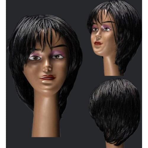 Synthetic Braided Box Braids Wig With Bangs Short Summer Bob Wig Heat Resistant Fiber Hair For Black Women Cosplay Natural