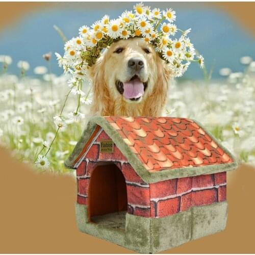 Vintage Brick Portable Indoor Pet Bed Dog House Soft Warm and Comfortable Cat Pet Dog Bed Warming Dog House Soft Material Nest