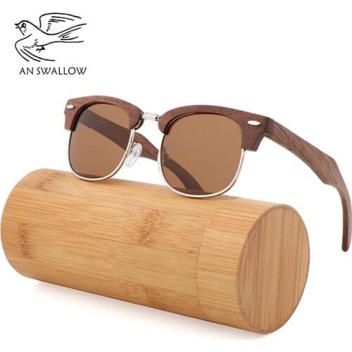 AN SWALLOW new fashion retro bamboo sunglasses half frame frame fashion simple polarized UV400 unisex sunglasses