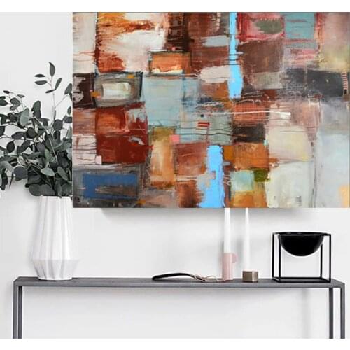 Handmade thick knife abstract oil painting Brown abstract squares on Canvas Painting Picture Decor Oil Painting artwork