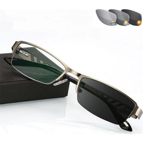 Outdoor Shade Anti-UV Half Frame Sun Photochromic Farsighted Eyeglasses Square Hyperopia Glasses Magnifier 0 +25 +50 +75 To +600
