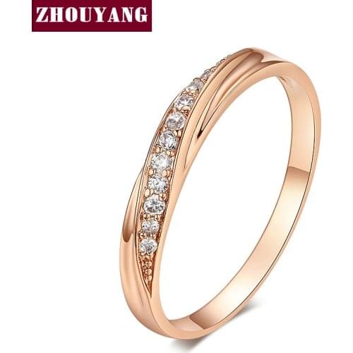 ZHOUYANG Wedding Ring For Women Lovers Simple Cubic Zirconia Rose Gold Color Fashion Jewelry ZYR314 ZYR317