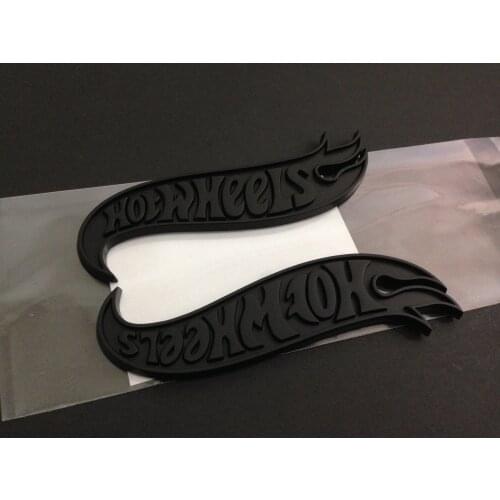 1pair Matte Black Hot Wheels Flames Emblem Badge Rod, Mustang, Camaro