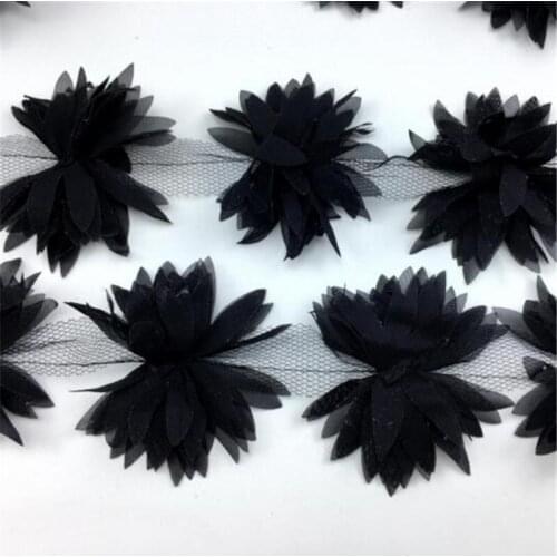 10Yards Chiffon Black Lace Dress Accessories Hairpin Accessories DIY Materials Perspective Chiffon Flower Lace Trim 7.5cm LB0023