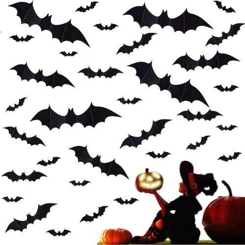 12/28pcs Halloween Decoration 3D Black PVC Bat Wall Sticker Home Room DIY Decor Wall Decal Halloween Party Scary Bats Decos Prop