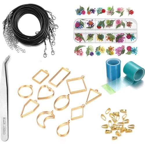 46pcs/Set Geometric Pendant Frame Necklace Set UV Glue Stereotyped Frame DIY Crystal Epoxy Mold Material set