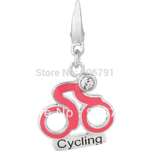 5pcs a lot enamel silver plated cycling cyclist charms with rhinestone