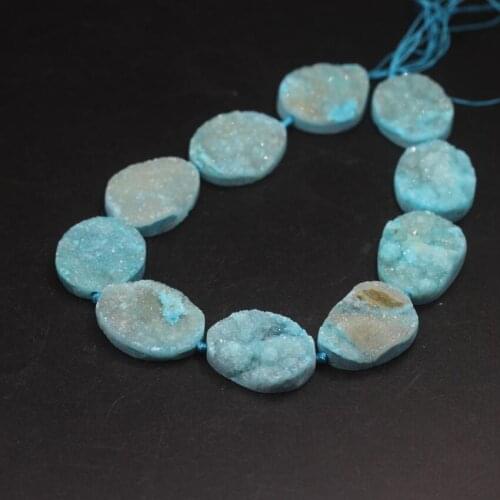Approx10PCS/strand Blue Natural Agates Quartz Druzy Oval Slab Nugget Beads,Roug Crystal Drusy Geode Slice Pendants Jewelry