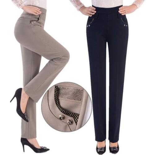 Large size New Spring Autumn Women Pants Slim Elastic High Waist Straight Pants Stretch Female Trousers Pantalones P170