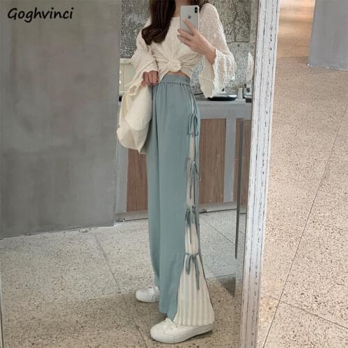 Wide Leg Pants Womens Bow Knot Kawaii Trendy Plus Size 4XL Casual Loose Chic Girls Lovely Pleated Fashionable Ulzzang Design Ins
