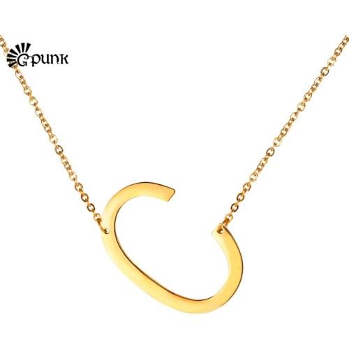 Womens Alphabet Initial Letter "C" Pendant Necklace Stainless steel silver gold different mix order 26 letter necklaces P2603G