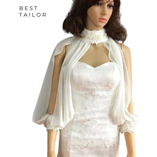 Colors Available ! Ivory Chiffon Wedding Jackets Bolero Bridesmaid Dresses High Neck Slit Split Long Sleeves Wedding Accessories