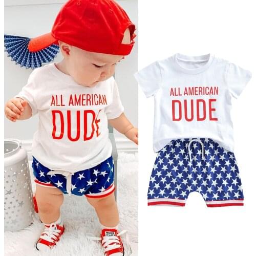 Independence Day 0-4Y Summer Boys Clothes Sets 2pcs Letter Printed Short Sleeve T Shirts Top Star Print Shorts