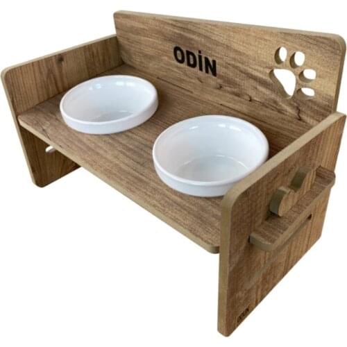 Dual Adjustable Height White Ceramic Cat and Small Breed Dog Mama and Water Container