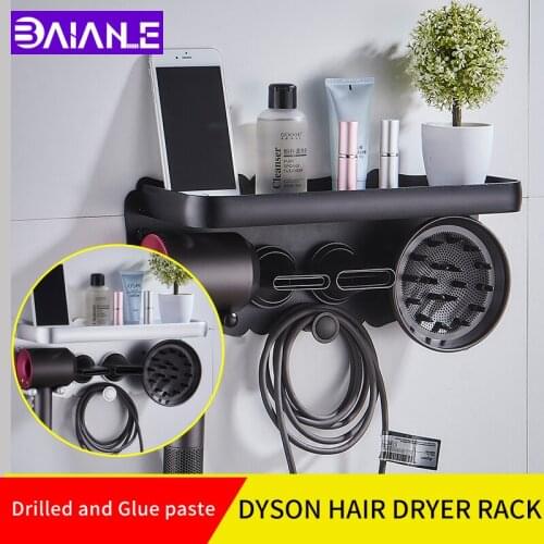 Dyson hair dryer rack bathroom shelf wallmount organizer fixture shelves screw free installation glue paste home accessories