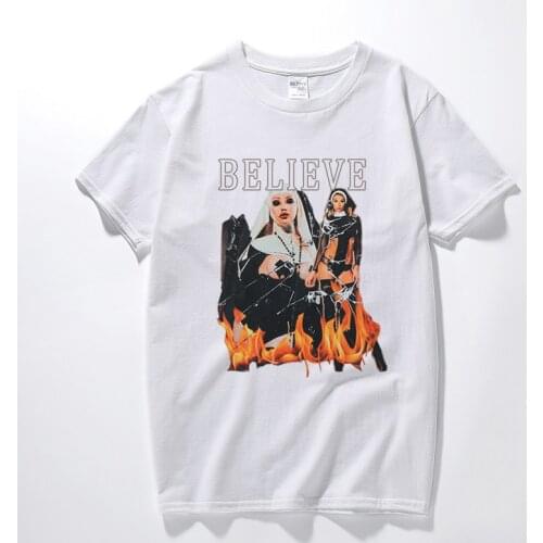 High Street Oversized T shirt Graphic Tees Men Streetwear Believe Retro Printed T-shirt Mens Cotton Short Sleeves Tshirts Tops