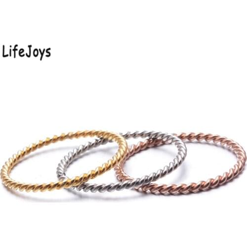 Women Thin Ring Stainless Steel Spiral Wire Rope Twisted Ring Small Minimalist Jewelry Trendy Rose Gold Silver Color Size 4 To 9
