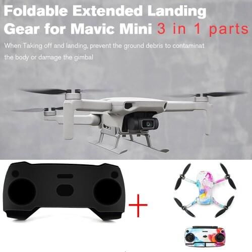 3pcs Mavic mini heightened tripod landing gear bracket with silicone controller cover waterproof sticker for DJI mavic mini