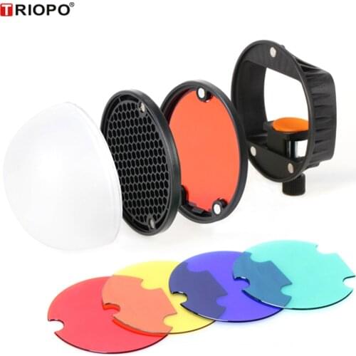 Magnetic Universal Mount Adapter+Diffuser Ball+Honeycombs Grid Reflector+4pcs Color Gel Filters for Canon/Nikon/Sony/Yongnuo