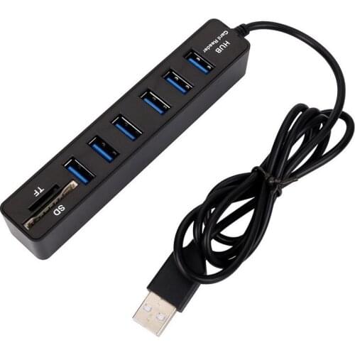 Multi USB Hub USB 2.0 Splitter High Speed 6 Ports TF SD Card Reader All in One 2.0 Hab Adapter for PC Computer Accessories
