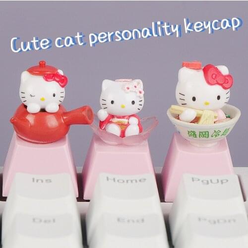 NEW Cartoons keycap Cute cat personality keycap R4 cute pink transparent cartoon beautiful girl mechanical keyboard