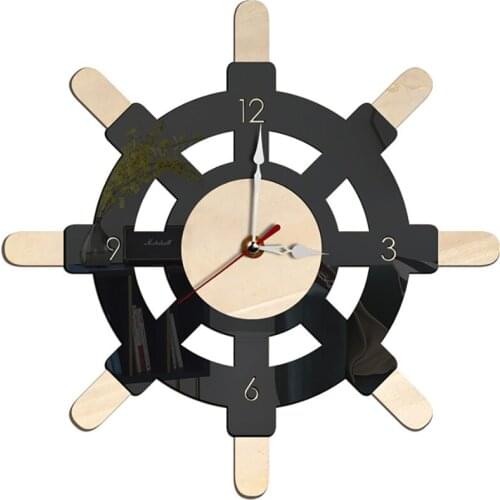 Nautical Style Wall Clock Battery Operated Silent Non Ticking Wall Clock Acrylic Wooden Art Clock for Home Office Bedroom