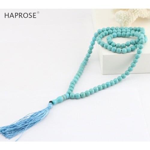 2018New Fashion Blue stone necklace Round Shape Prayer 99beads Islamic Muslim Tasbih Allah 8-10mm Vase shape stone tesbih