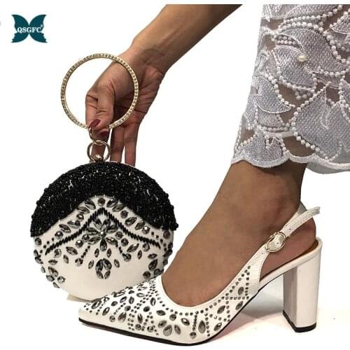 2020 New Arrival Italian design White African Matching Shoe Bag Set for Party In Women Nigerian Shoes and Bag Set for Women