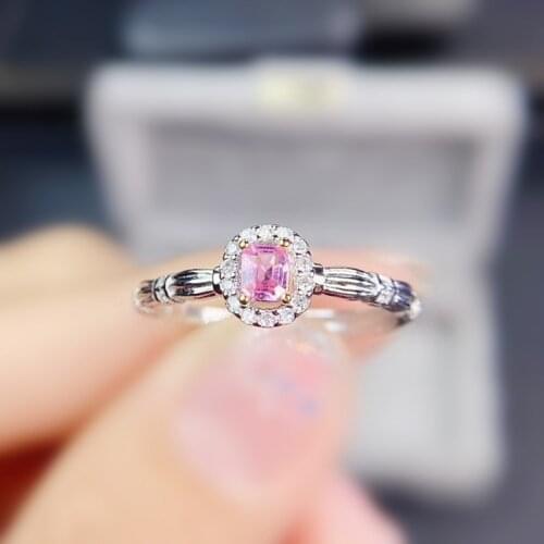Natural real pink sapphire oval ring Per jewelry 925 sterling silver 4*5mm 0.6ct gemstone Fine jewelry J213313