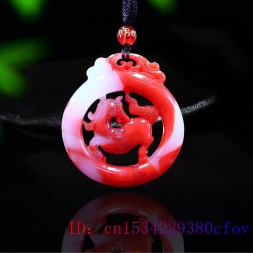 Jade Horse Pendant Fashion Red White Carved Double sided Necklace Amulet Natural Gemstone Jadeite Jewelry Gifts Charm Chinese