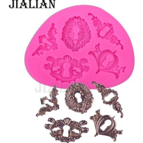 Retro key Keyhole flower Lace Hand-carvedchocolate cake decorating tools DIY baking mould fondant silicone mold T0369