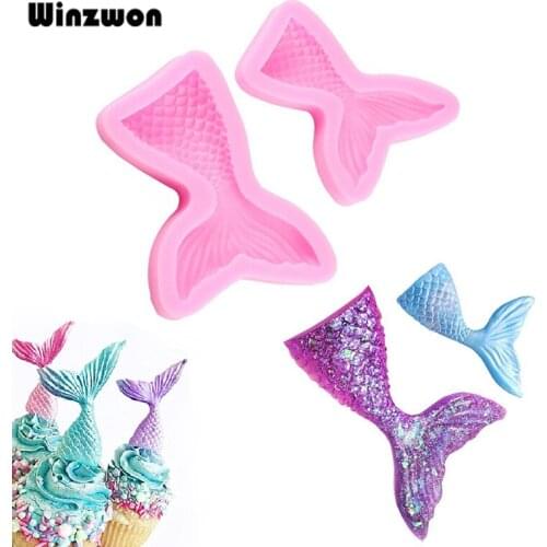 2Pcs/lot Silicone Mermaid Mold Christmas Sugarcraft Cake Chocolate Fondant Molds Candle Soap Mold Kitchen Cake Decorating Tools