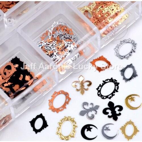 Mixed Style Black Gold Silver Metal Nail Art Decoration Slice Sequin Nail Foil Sticker Decals Box New Arrival #5