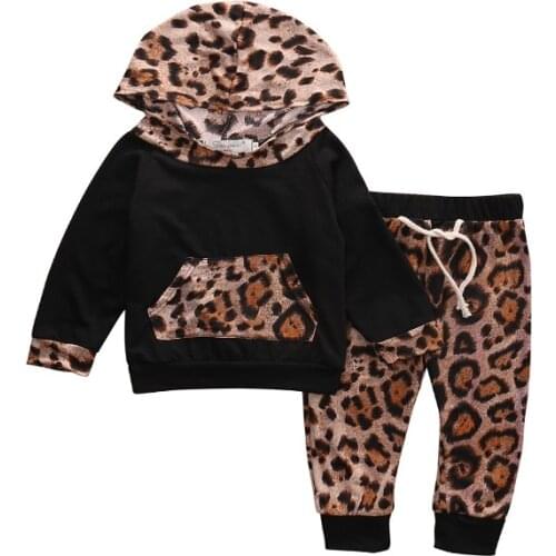 Leopard Baby Boys Girls Clothes Newborn Infant Bebek Hooded Sweatshirt Tops+pants Outfits Tracksuit Kids Clothing Set 0-24 Month