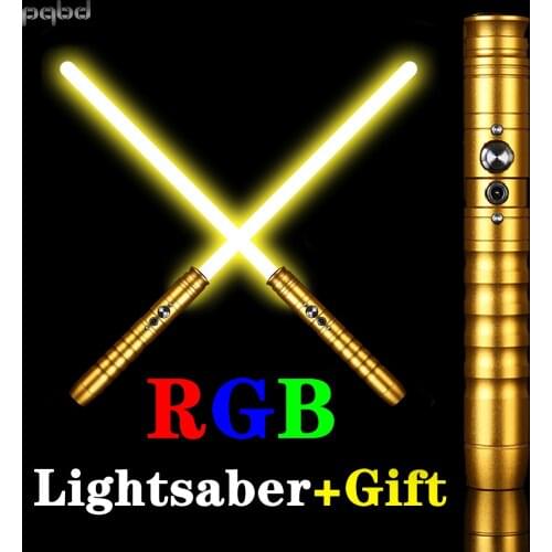 Pqbd Jedi Sith Lightsaber RGB 11 Color Changing Light Saber Heavy Dueling Sound Golden Hilt Lock Up Metal Handle Luminous Toy