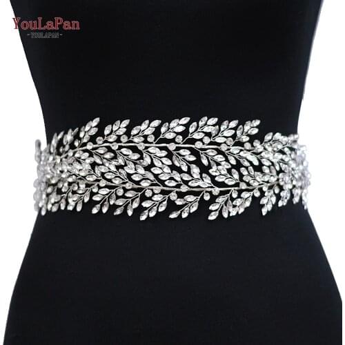 TOPQUEEN SH308-S Bridal Sash Wedding Belt Handmade Rhinestone Crystal Bridal Belt Sash With Ribbon for Evening Party Prom