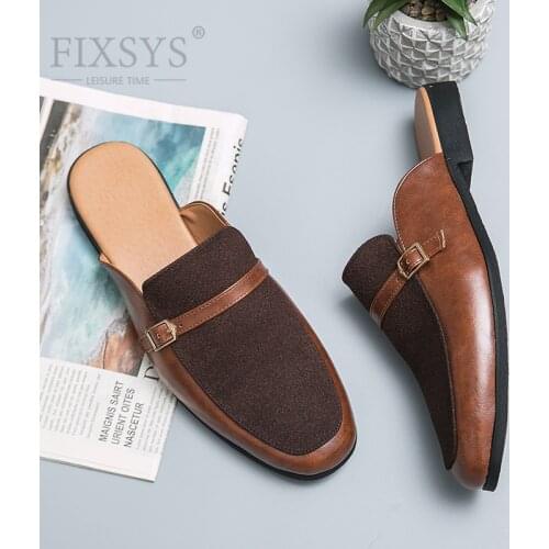FIXSYS Buckle Design Man Loafer Summer Casual Shoes Lightweight Half Shoes for Man Breathable Mules Outdoor Slippers Big Size 48