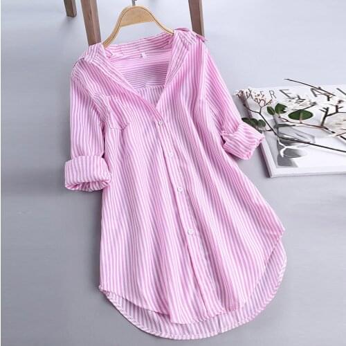 2021 Spring Women Shirts Stripe Loose Oversized Blouses Female Tops Loose Bf Korean Style Blusas Top Shirts Blouse Chemise #T1G