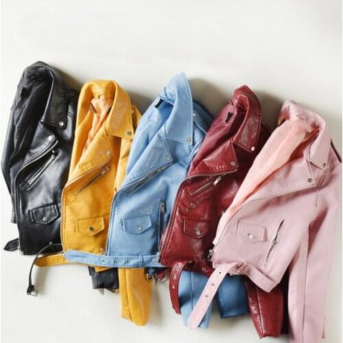 2018 Spring Autumn Fashion Women PU Leather Jacket Zipper Faux Leather Coat Ladies Short Coats Motorcycle Outerwear Tops AB1107