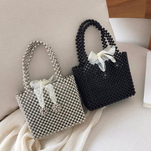 Silver Beaded Womens Mini Handbag Luxury Fashion Wedding Party Purse New 2020 Design Black Bucket Bag ZD1775