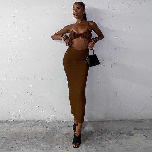 XLLAIS Womens Cotton Two Piece Outfits Short Bra Crop Top And Midi Dress Suits Elegant Bodycon Matching Sets Club Tracksuit