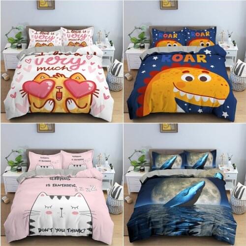 3D Cartoon Bedding Set Kids Bedroom Duvet Cover Set With Pillowcase Quilt / Comforter Cover Soft Cozy Bedclothes 2/3Pcs