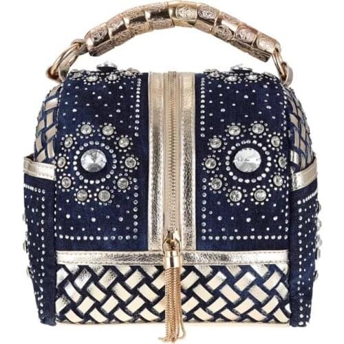 2019 Well-known Designer Brand New Denim Personality Woven Women Handbag Famous Brand Rhinestone Totes Shoulder bag Luxury Bags