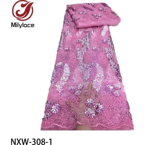 2021 High Quality African Lace Fabric 5 Yards Tulle Embroidery Sequin French 3D Lace Nigerian Lace Fabircs for Dress NXW-308