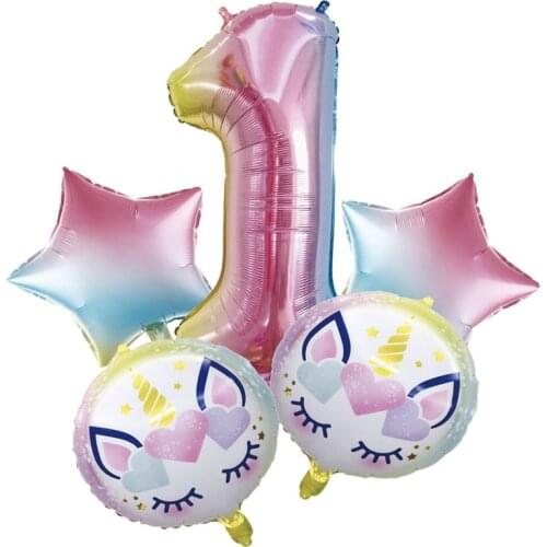 Rainbow Color Unicorn Set Number Foil Balloons 1st Birthday party decorations kids Baby Shower Girl Globos Unicorn party 5pcs
