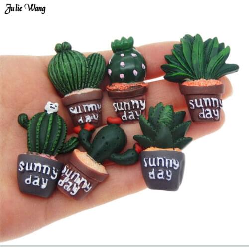 6pcs Mixed Resin Cactus Charms Succulent Potted Plants Flatback Cabochon Phone Case Decor Crafts DIY Hair Accessory