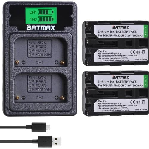 Batmax NP-FM500H np fm500h Battery+LCD USB Dual Charger with Type C Port for Sony A200 A200K A200W A300 A350 A450 a580