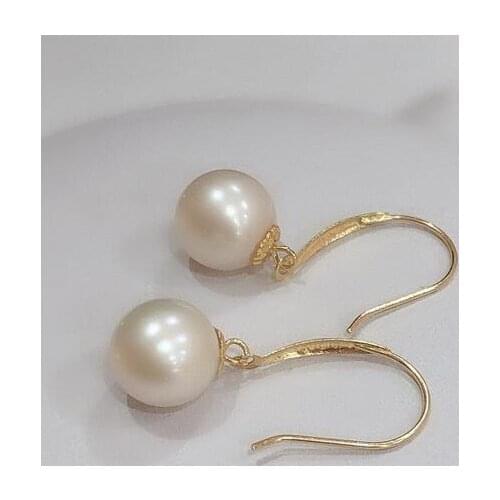 Noble jewelry pair AAA Au750 18K Yellow Gold White 9-10mm freshwater pearl, round earring Earrings accessory